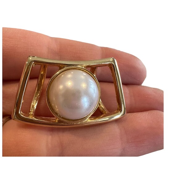 Vintage Parklane Pearl Pendant Scarf Slide Park Lane Gold and Pearl Enhancer - Picture 2 of 3